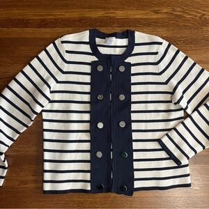 Chicos 3 cardigan sweater coastal nautical striped boxy old money